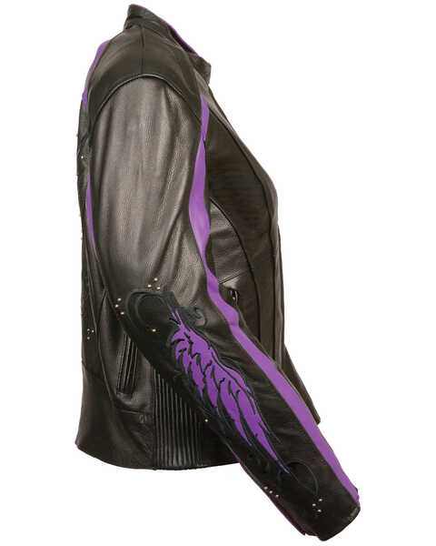 Image #2 - Milwaukee Leather Women's Stud & Wing Leather Jacket - 4XL, Black/purple, hi-res
