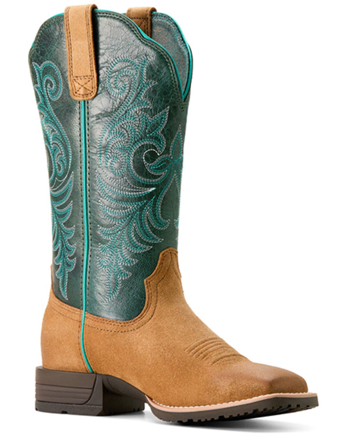 Ariat Women's Hybrid Ranch Time Roughout Performance Western Boots - Broad Square Toe, Brown, hi-res