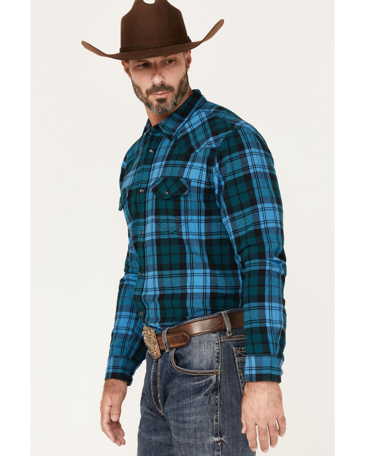 Image #2 - Cody James Men's McKenzie Plaid Print Pearl Snap Western Flannel Shirt, Navy, hi-res