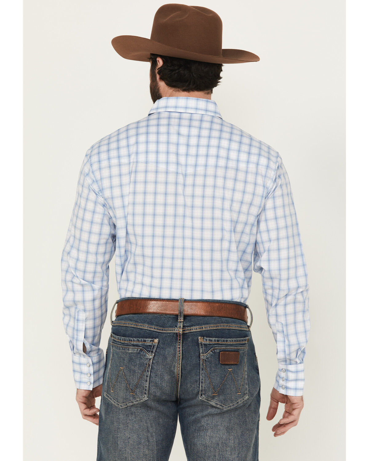 Image #4 - Wrangler Men's Plaid Print Long Sleeve Snap Stretch Western Shirt, Blue, hi-res