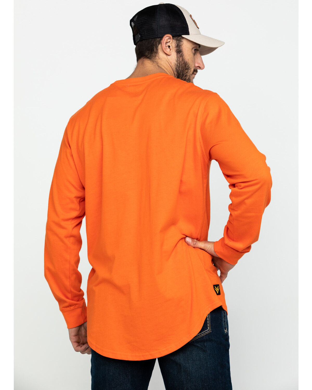 Image #2 - Hawx Men's Orange Logo Long Sleeve Work T-Shirt - Tall, Orange, hi-res