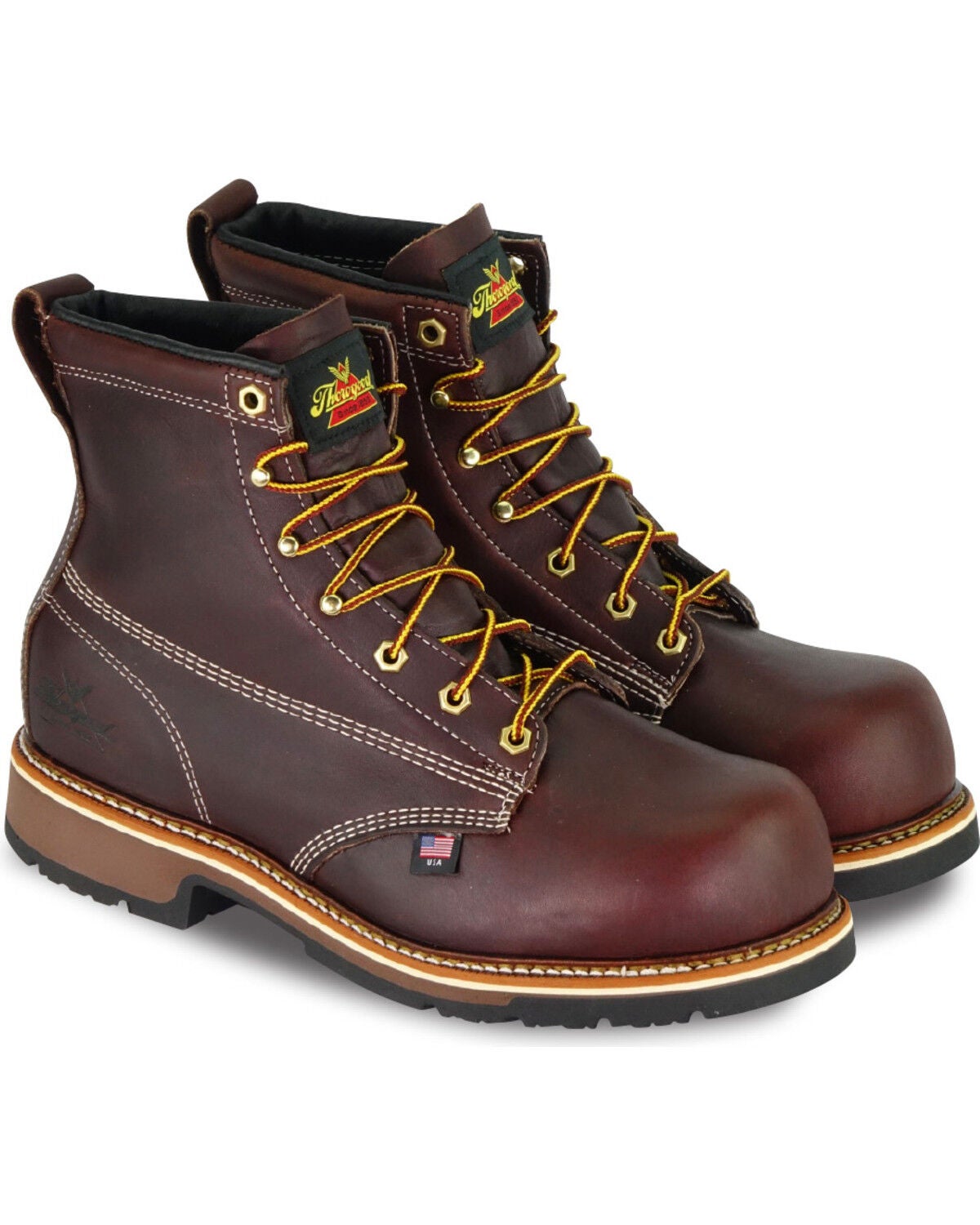 Thorogood Men's 6" USA Lace-Up Work Boots - Composite Toe, Dark Brown, hi-res