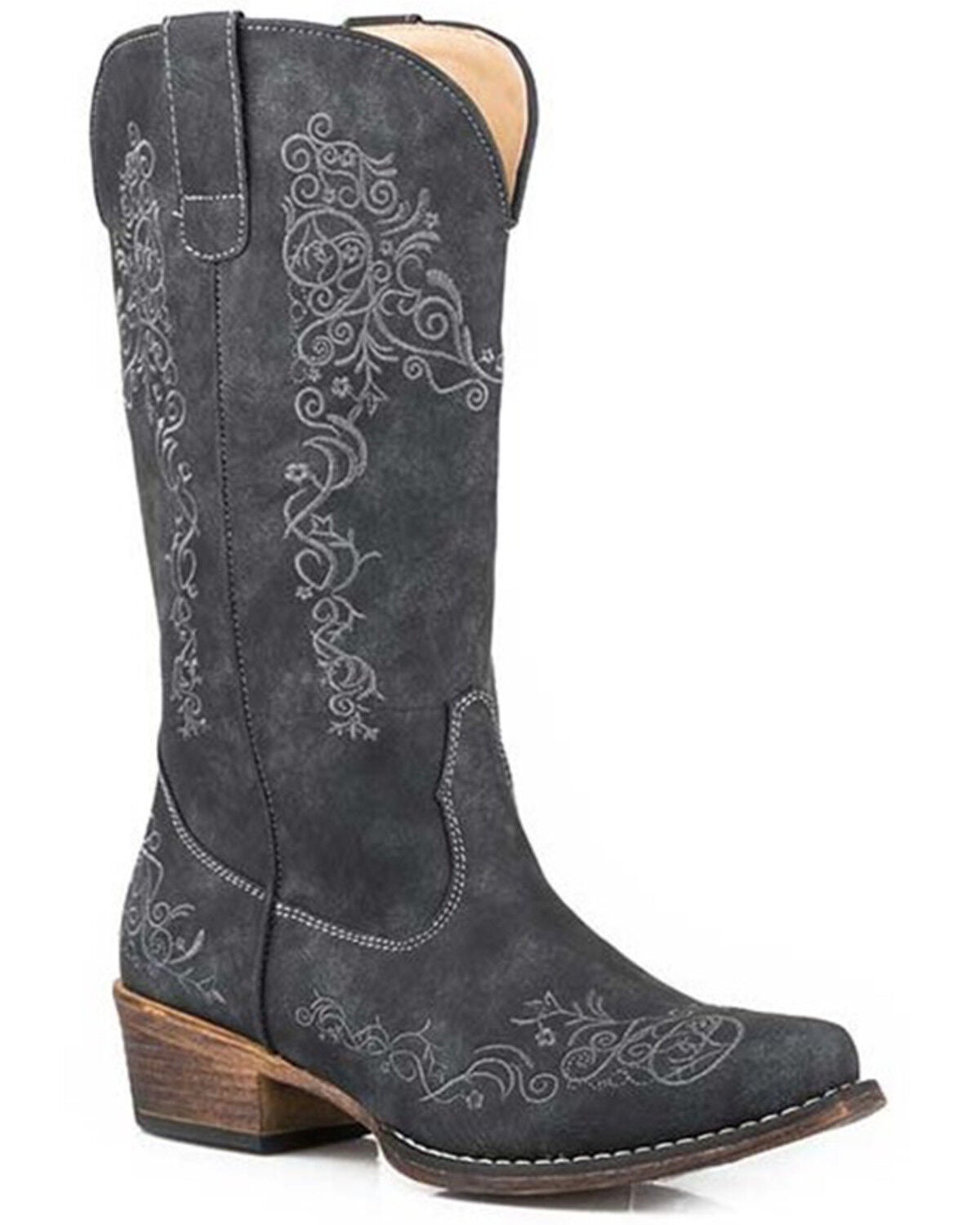 Roper Women's Riley Scroll Western Performance Boots - Snip Toe, Black, hi-res