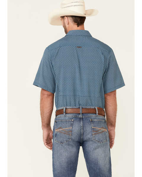 Panhandle Men's Performance Arrow Geo Print Short Sleeve Button Down Western Shirt , Blue, hi-res