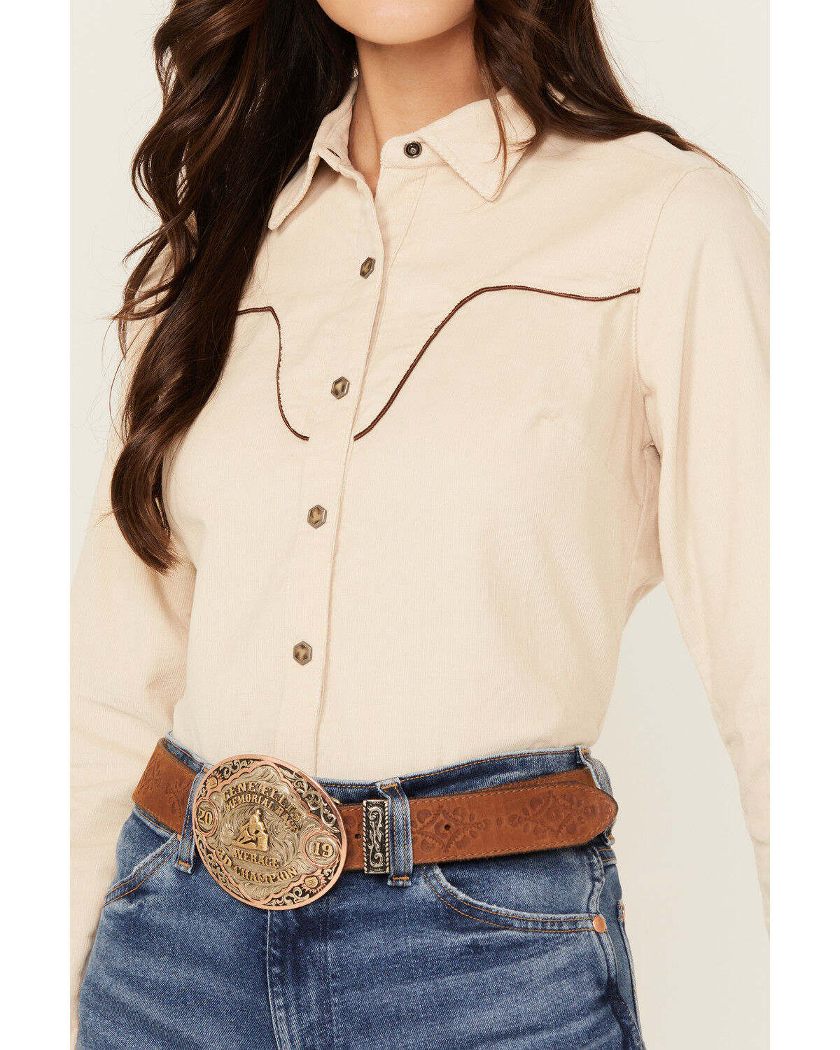 Image #3 - Shyanne Women's Corduroy Long Sleeve Snap Western Shirt, Natural, hi-res