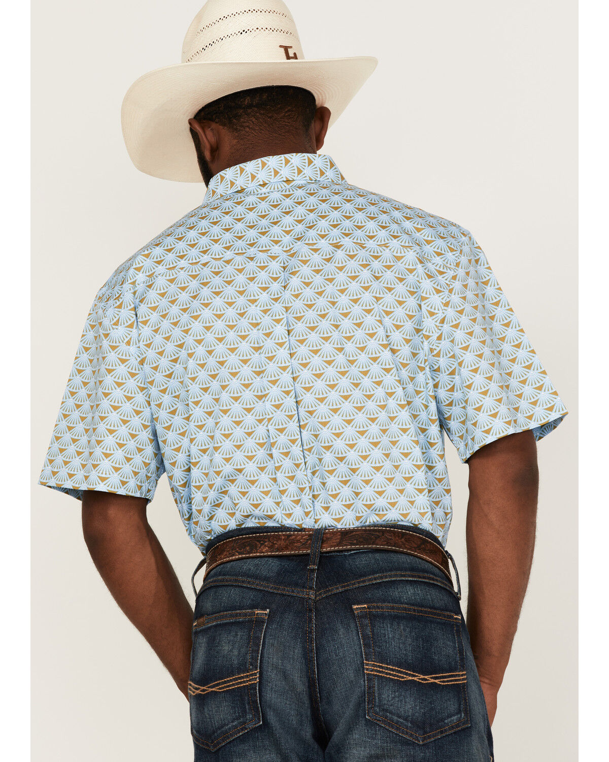 Image #4 - RANK 45® Men's Arena Allover Print Short Sleeve Button-Down Western Shirt, Light Blue, hi-res