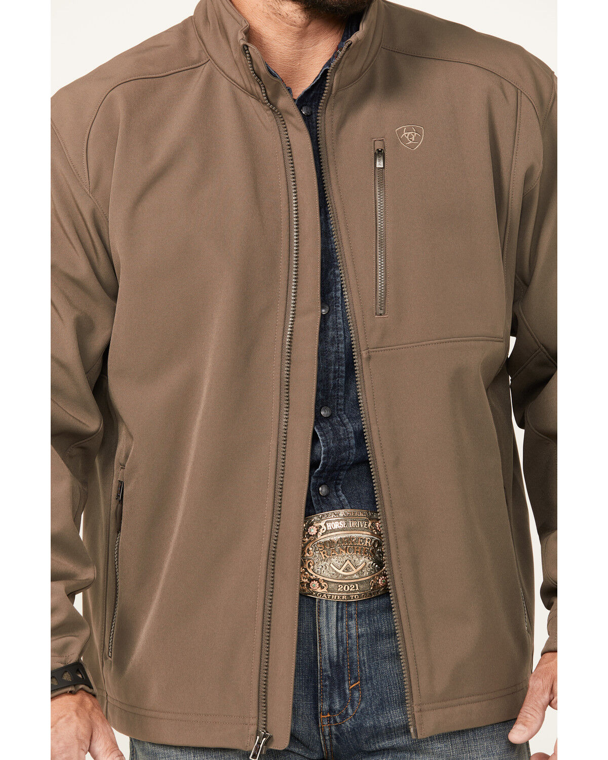 Image #3 - Ariat Men's Logo 2.0 Softshell Jacket - Big, Taupe, hi-res
