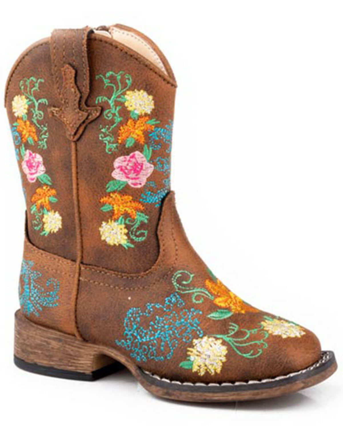 Image #1 - Toddler Girls' Bailey Floral Western Boots - Broad Square Toe, Tan, hi-res