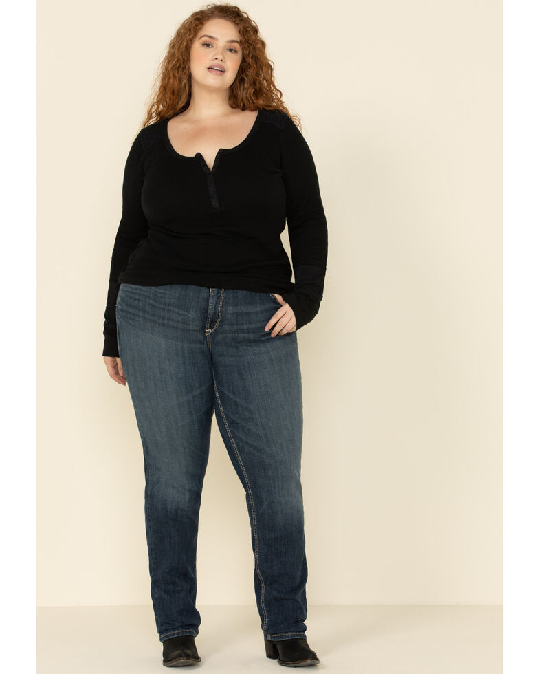Ariat Women's R.E.A.L Dark Wash Brianne Straight Jeans - Plus, Blue, hi-res