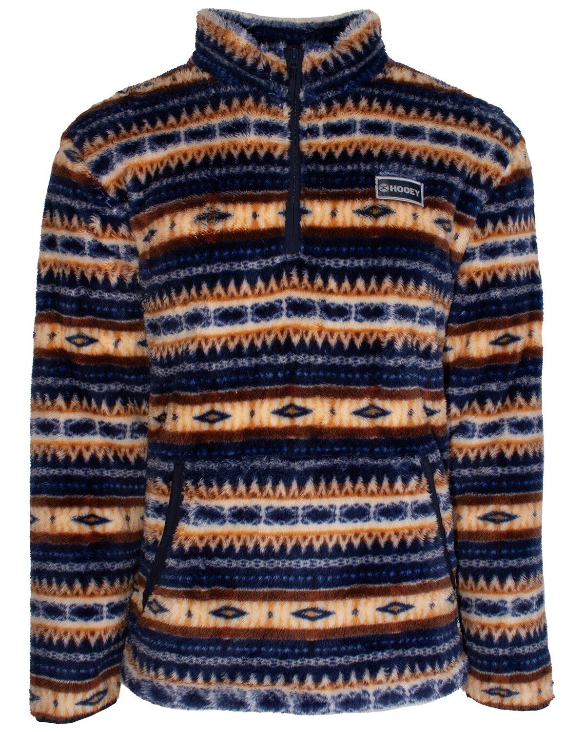 Image #1 - Hooey Boys' Serapre Striped Southwestern Print Fleece Quarter Zip-Up Pullover, Navy, hi-res