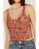 Beyond The Radar Women's Velvet Floral Corset Tank, Rust Copper, hi-res