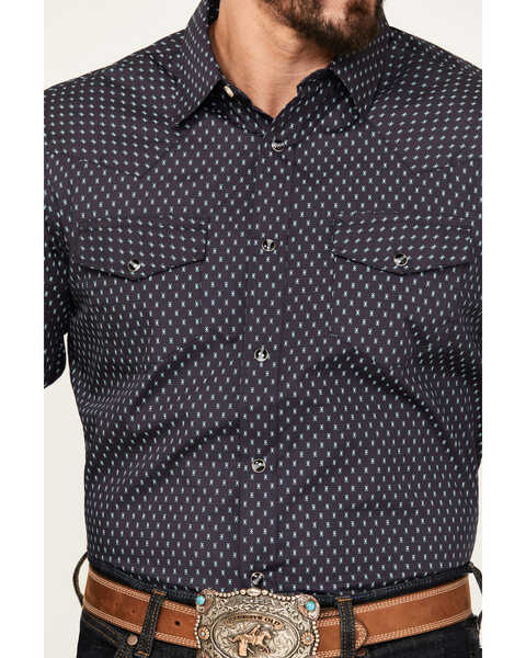 Image #3 - Gibson Trading Co Men's Holden Print Long Sleeve Western Snap Shirt, Navy, hi-res