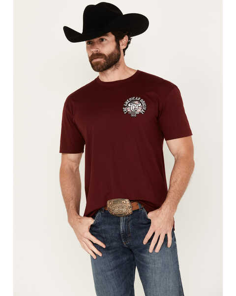 Image #1 - Cowboy Hardware Men's American Original Short Sleeve Graphic T-Shirt, Burgundy, hi-res