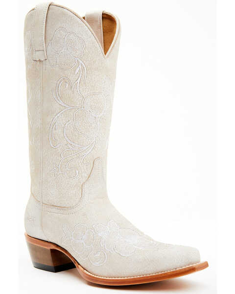 Shyanne Women's Lasy Floral Embroidered Western Boots - Snip Toe, Ivory, hi-res