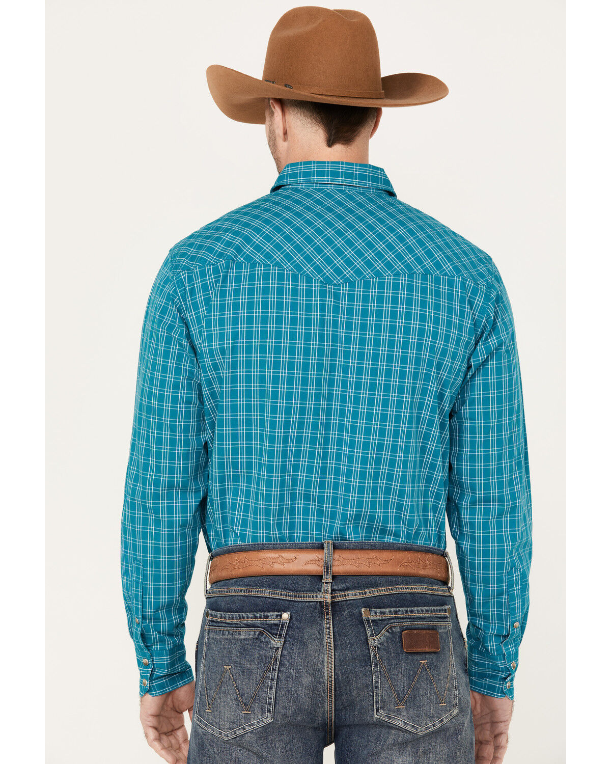 Image #4 - Wrangler 20X Men's Advanced Comfort Plaid Print Long Sleeve Snap Western Shirt, Teal, hi-res