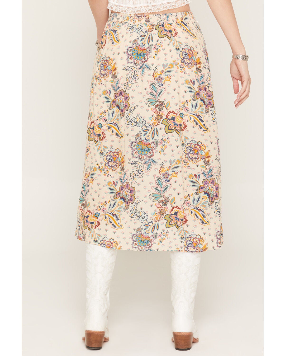 Image #4 - Shyanne Women's Raintree Floral Print Midi Skirt, Beige, hi-res