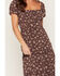 Image #3 - Trixxi Women's Floral Print Corset Short Sleeve Midi Dress, Brown, hi-res