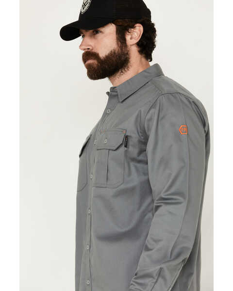 Image #2 - Hawx Men's FR Woven Long Sleeve Button-Down Work Shirt , Silver, hi-res