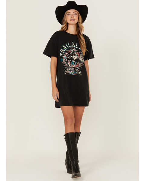 Image #1 - Rock & Roll Denim Women's Trailblazin' Short Sleeve Graphic Tee Dress, Black, hi-res