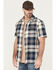 Image #2 - Hawx Men's Hedgerow Plaid Print Short Sleeve Snap Work Shirt, Navy, hi-res