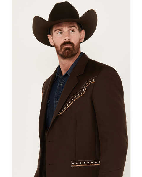 Image #2 - Scully Men's Diamond Embroidered Sportcoat, Chocolate, hi-res