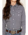 Roper Girls' Amarillo Floral Print Long Sleeve Western Pearl Snap Shirt, Blue, hi-res