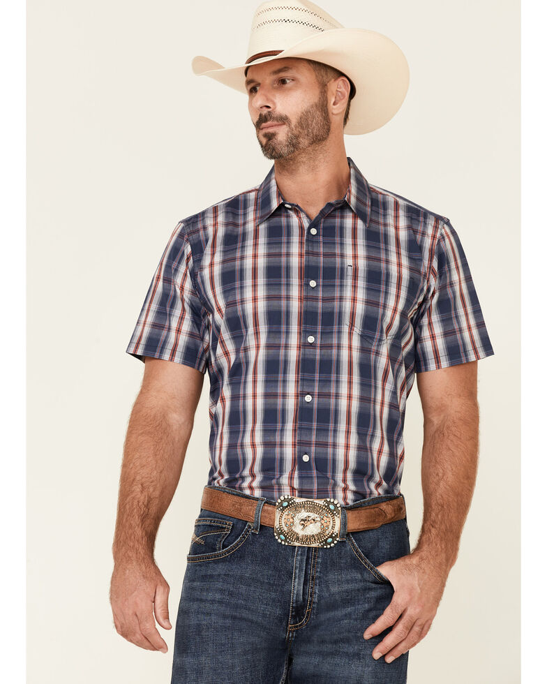 Gibson Men's Navy Large Plaid Short Sleeve Button-Down Western Shirt , Navy, hi-res