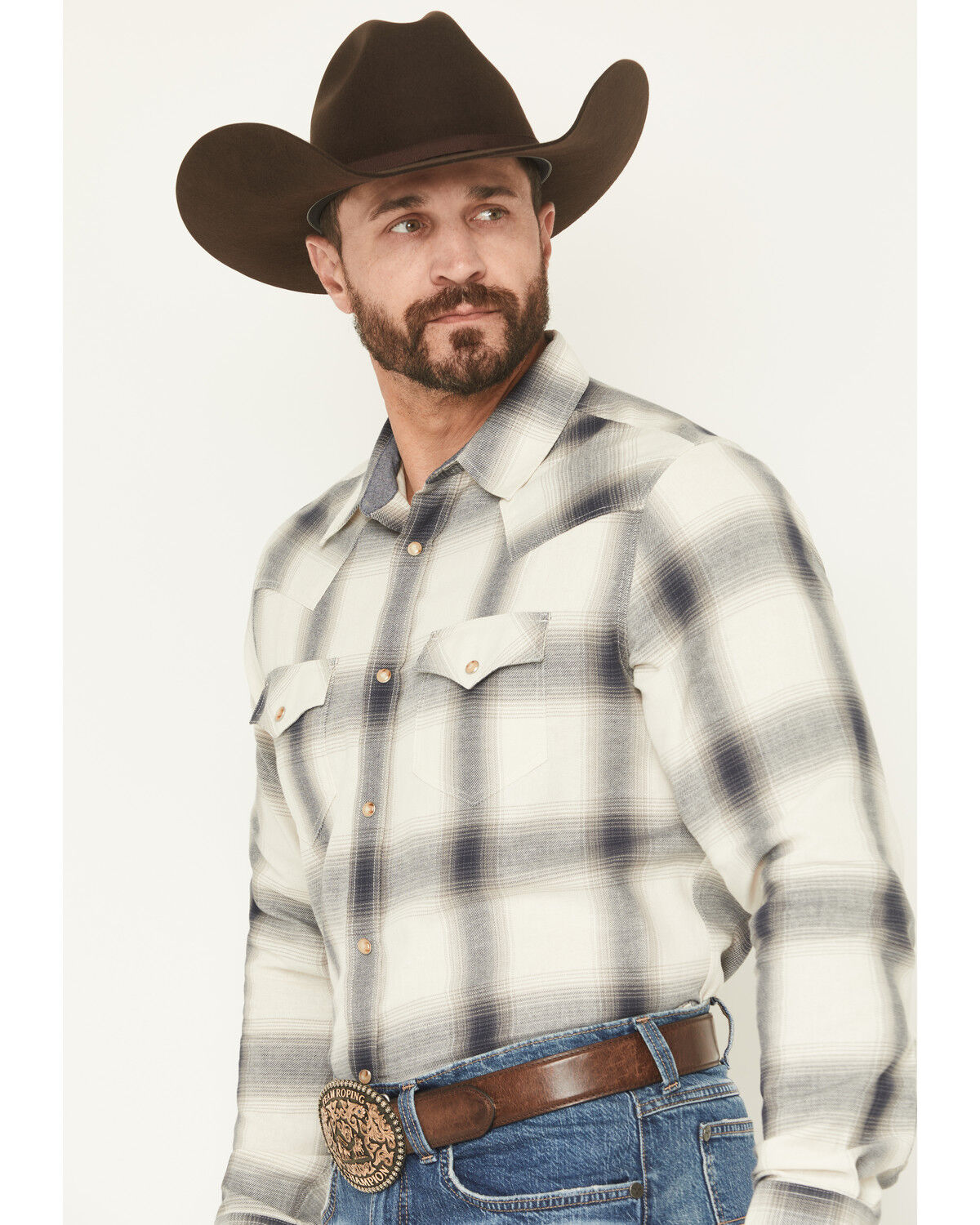 Image #2 - Cody James Men's Ruddiman Plaid Print Long Sleeve Snap Western Shirt - Big, Cream, hi-res