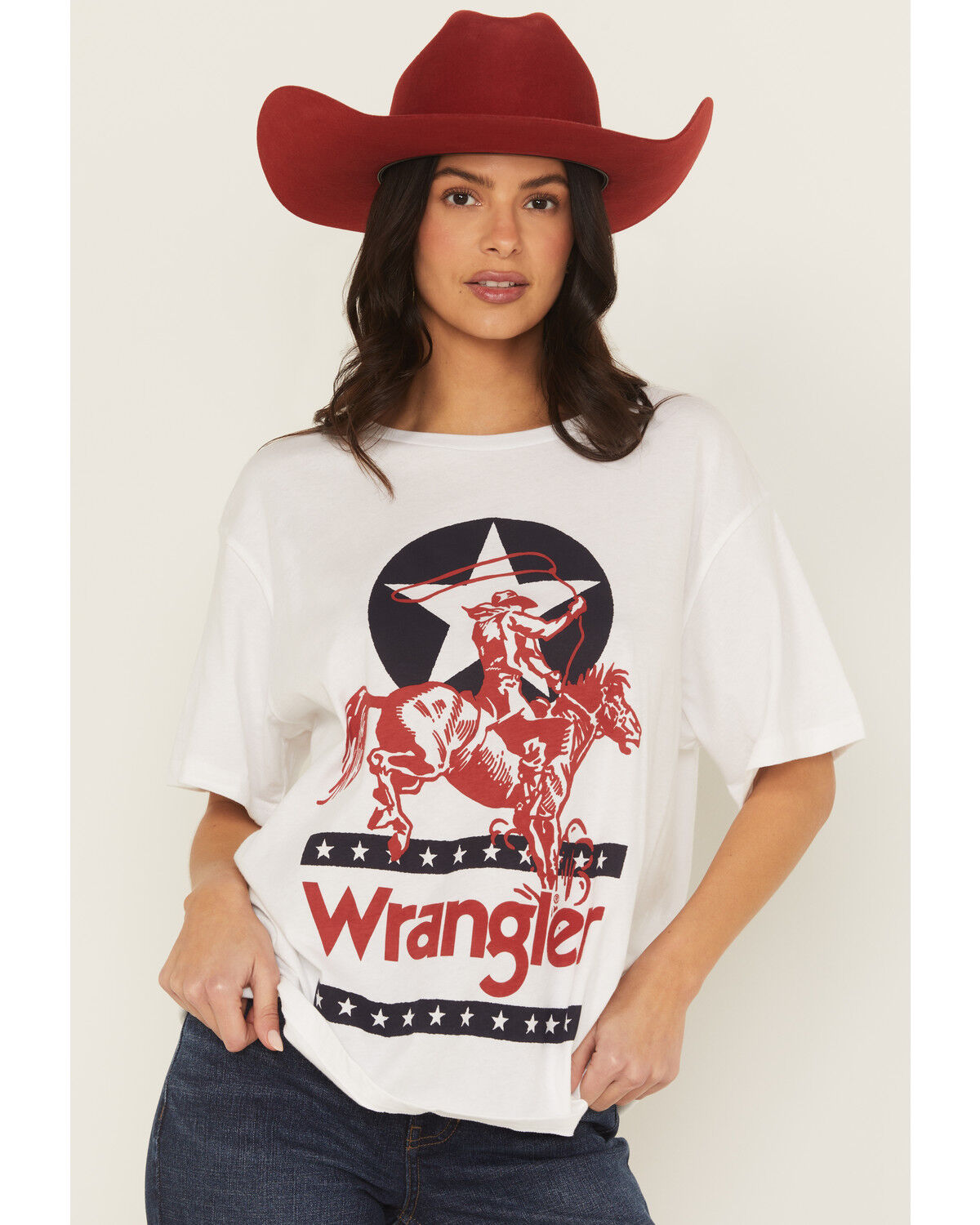 Image #1 - Wrangler Women's Rider Logo Short Sleeve Graphic Tee, White, hi-res