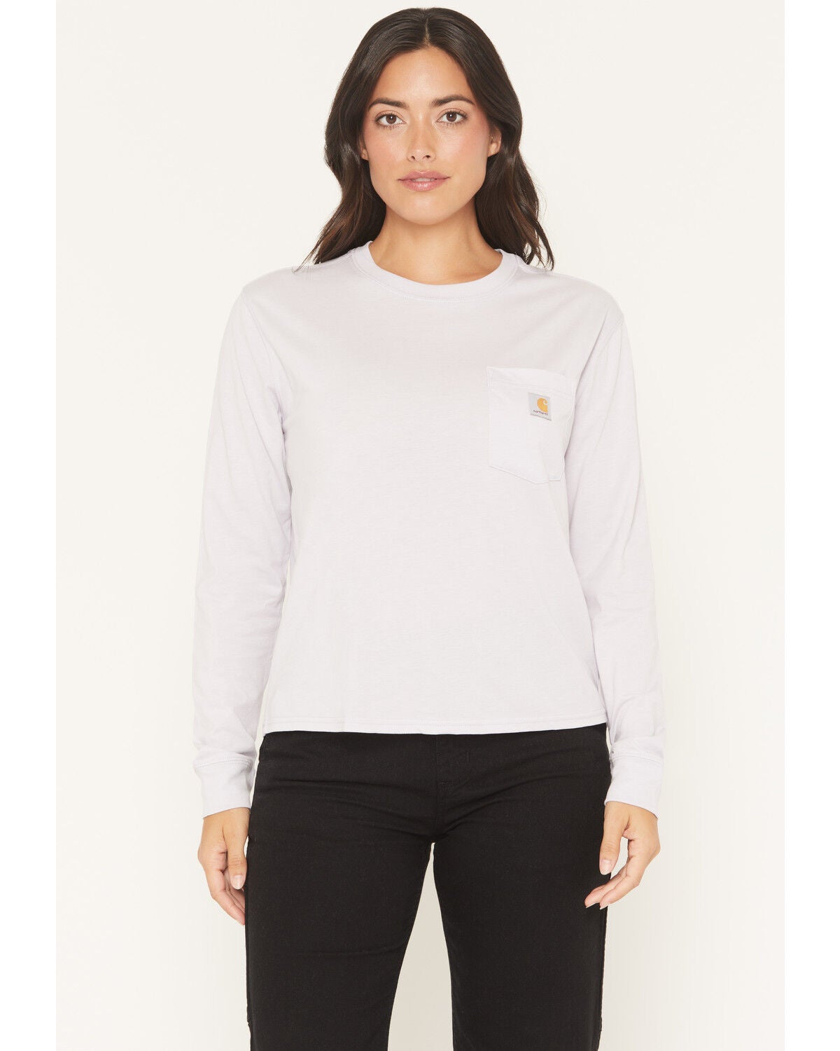 Image #1 - Carhartt Women's TENCEL&trade; Fiber Series Loose Fit Long Sleeve Crewneck Pocket T-Shirt, Lavender, hi-res