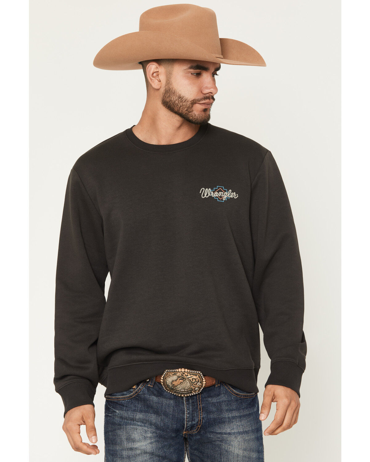 Image #2 - Wrangler Men's Steerhead Graphic Crewneck Sweatshirt, Black, hi-res