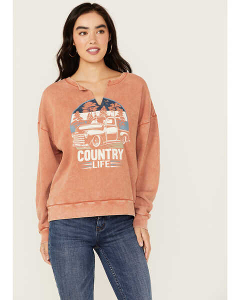 Image #1 - Cleo + Wolf Women's Country Life Wash Graphic Sweatshirt , Rust Copper, hi-res