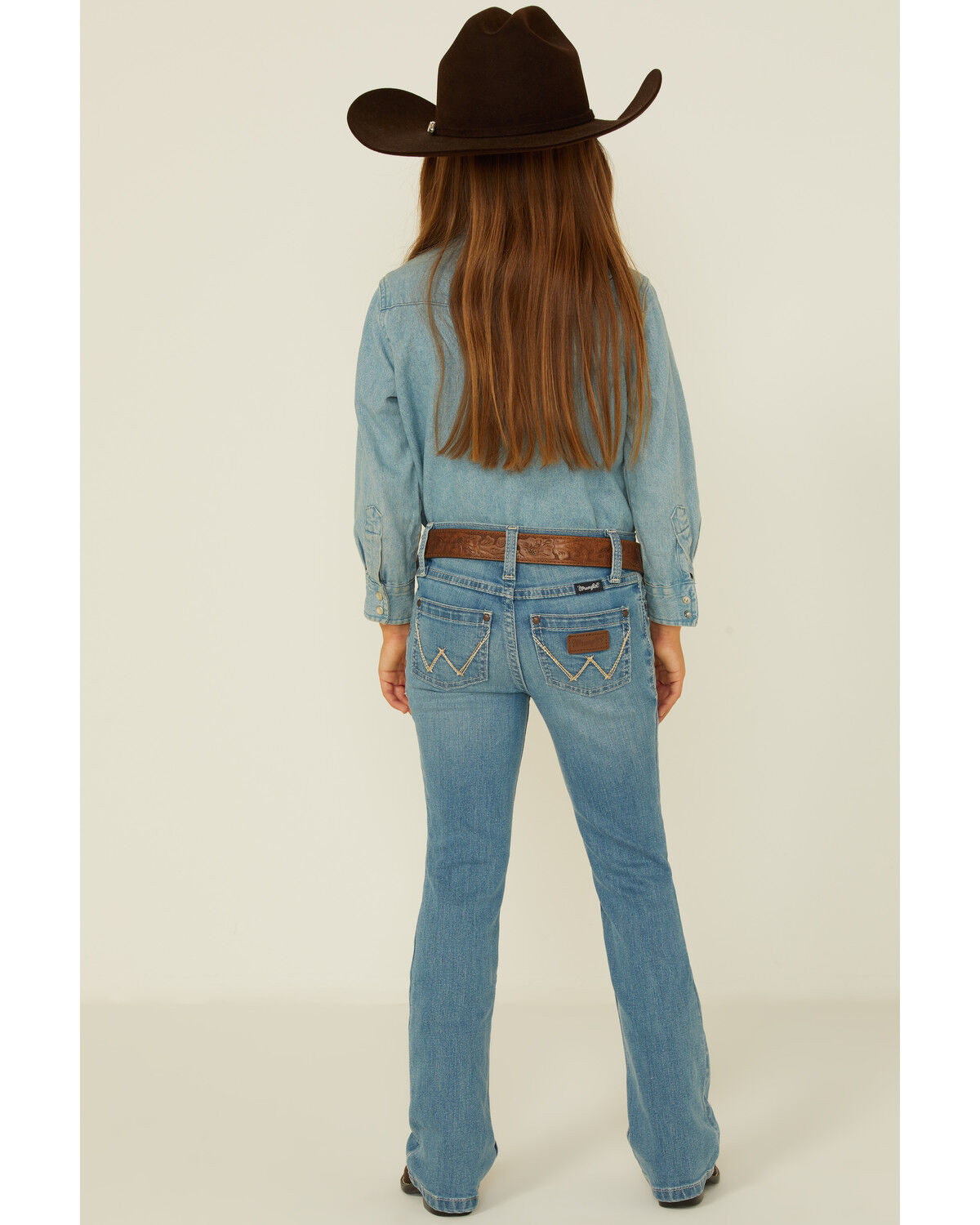Image #4 - Wrangler Girls' Light Wash Mid Rise Embroidered Modern Bootcut Jeans, Light Blue, hi-res
