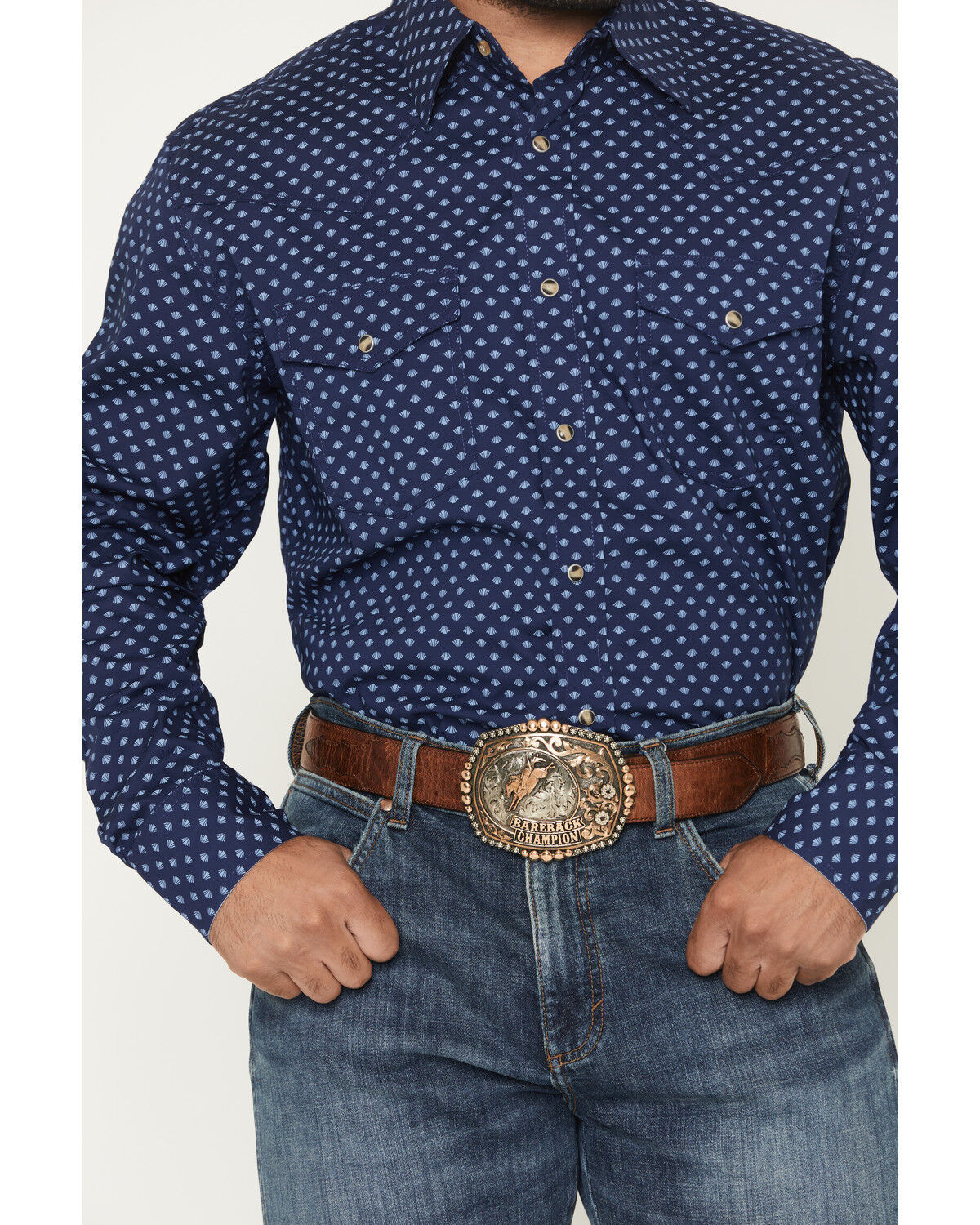 Image #3 - Wrangler 20X Men's Geo Print Long Sleeve Snap Stretch Western Shirt, Blue, hi-res