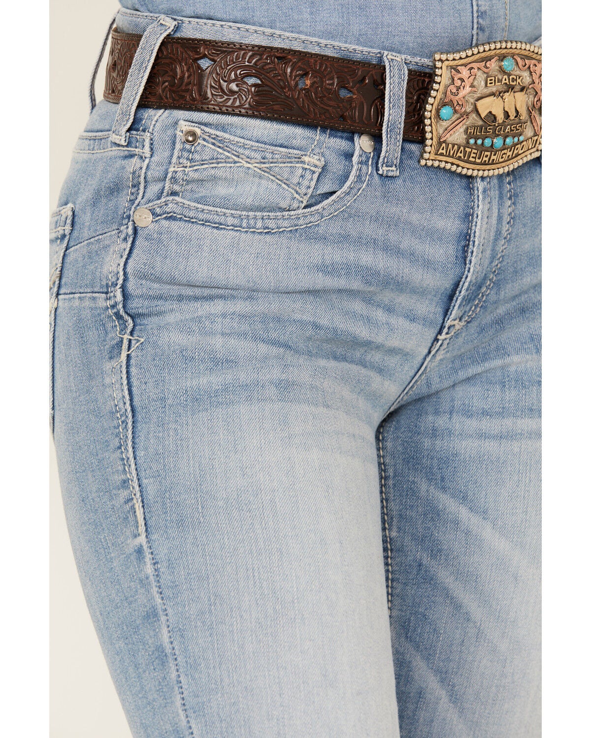 Image #2 - Ariat Women's R.E.A.L Brianna Light Wash High Rise Bootcut Oklahoma Jeans, Light Wash, hi-res
