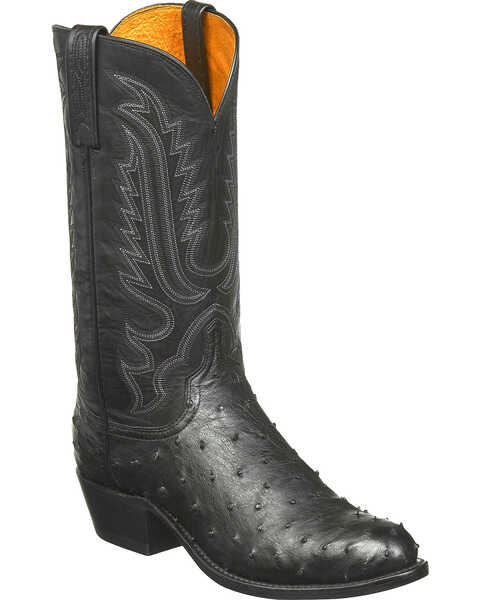 Lucchese Men's Handmade Luke Full Quill Ostrich Western Boots - Medium Toe, Black, hi-res