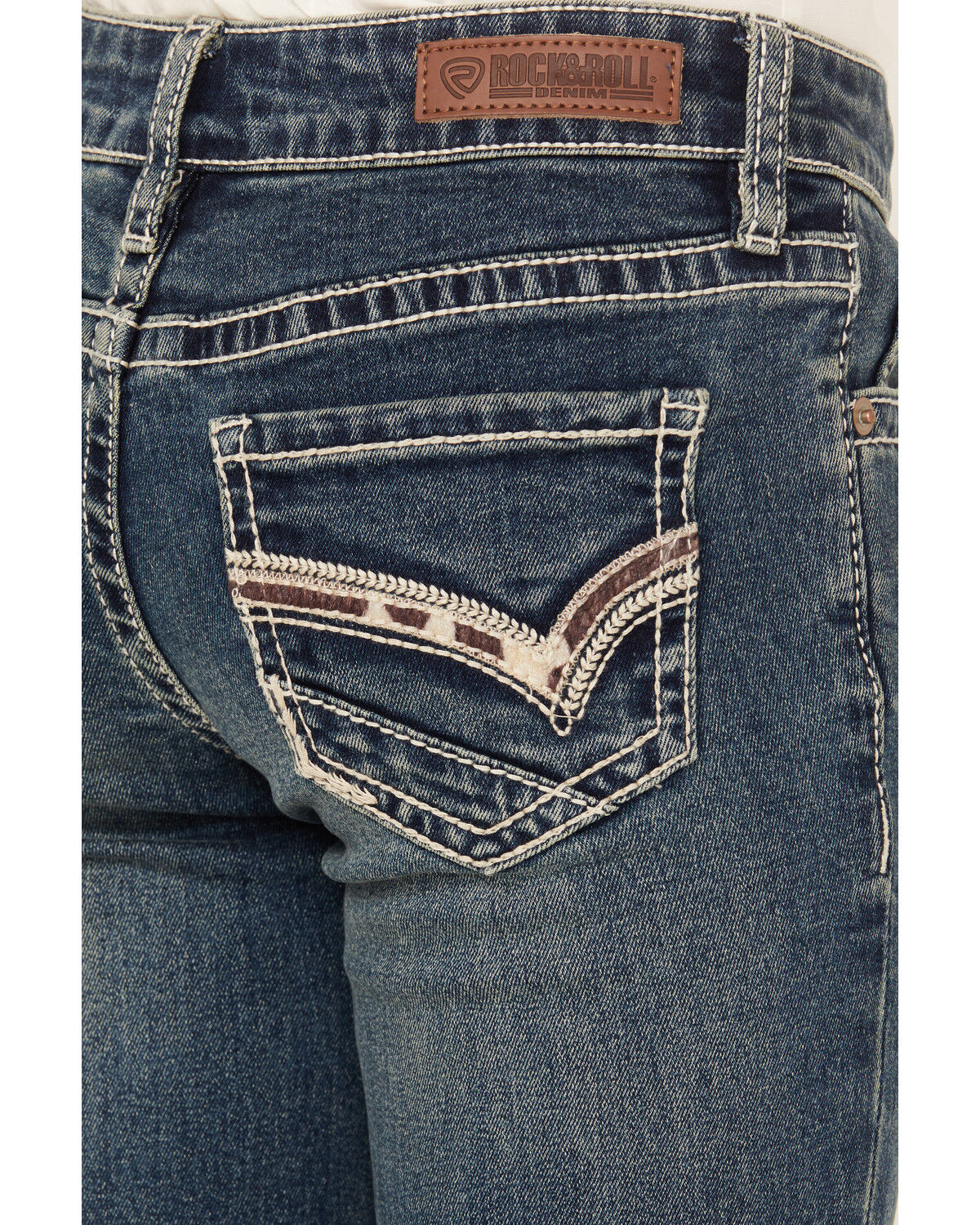 Image #4 - Rock & Roll Denim Girls' Medium Wash Cow Pocket Stretch Bootcut Jeans, Medium Wash, hi-res