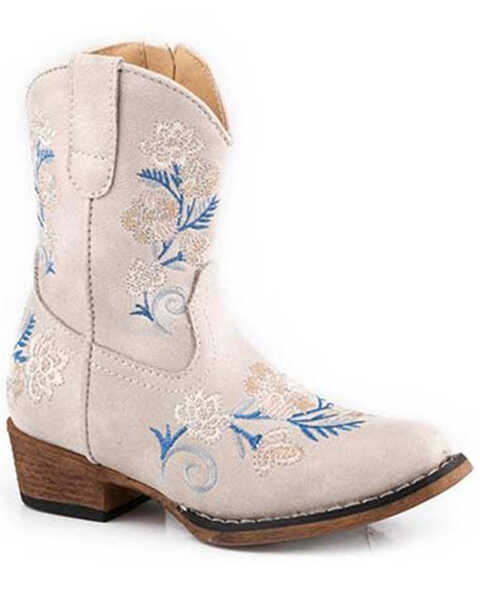 Image #1 - Roper Little Girls' Riley Floral Western Boots - Snip Toe, White, hi-res