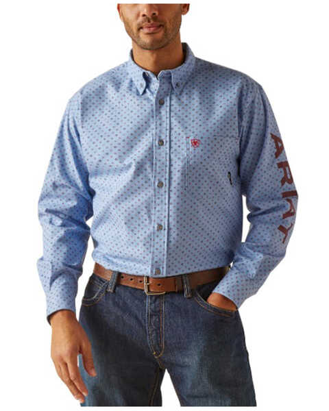 Image #1 - Ariat Men's FR Gunner Logo Geo Print Long Sleeve Button-Down Work Shirt , Multi, hi-res