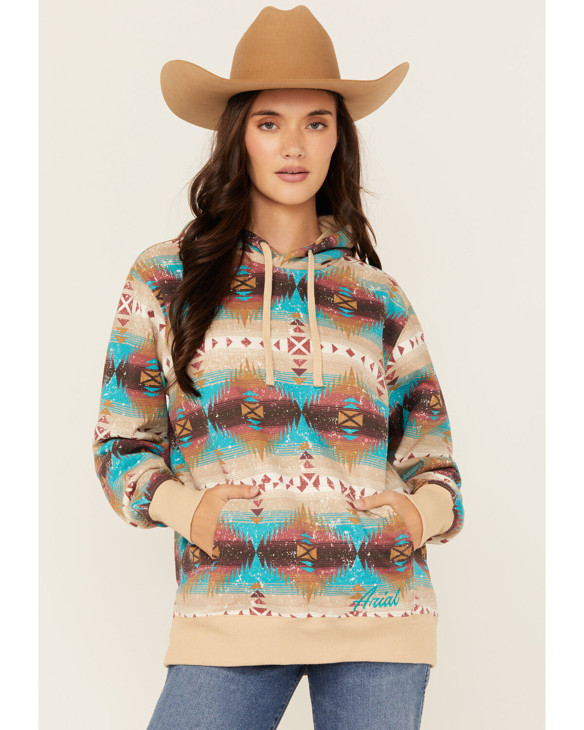 Image #1 - Ariat Women's Boot Barn Exclusive Southwestern Print Logo Hoodie, Multi, hi-res