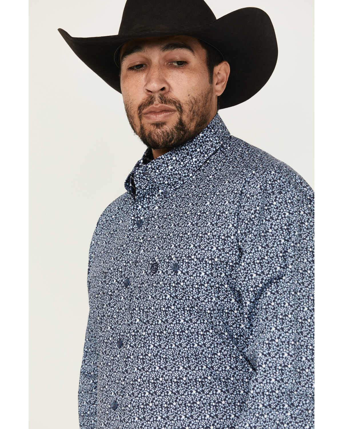 Image #2 - George Strait by Wrangler Men's Floral Print Long Sleeve Button-Down Stretch Western Shirt, Blue, hi-res