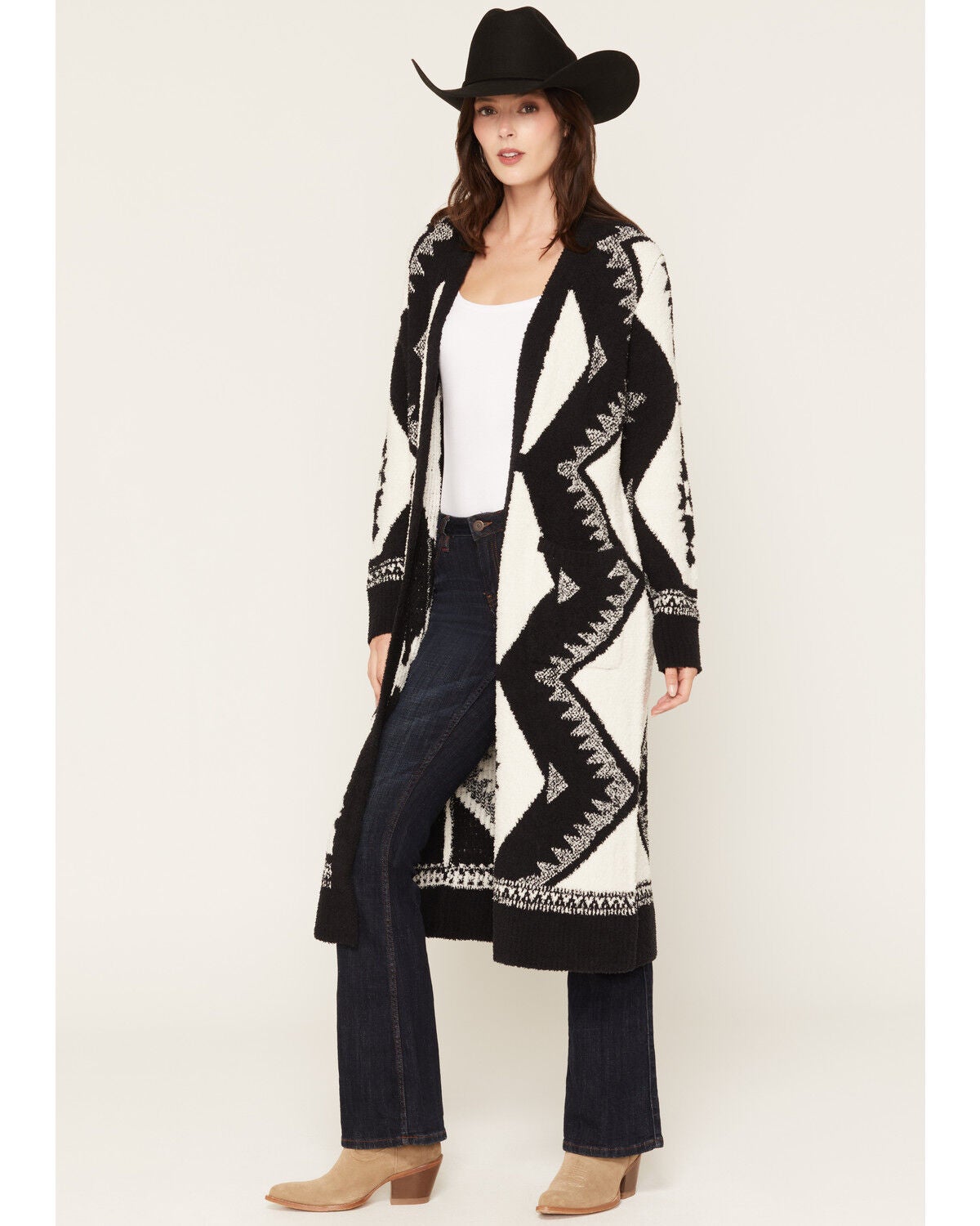 Idyllwind Women's Prairie Southwestern Print Cardigan, Black, hi-res
