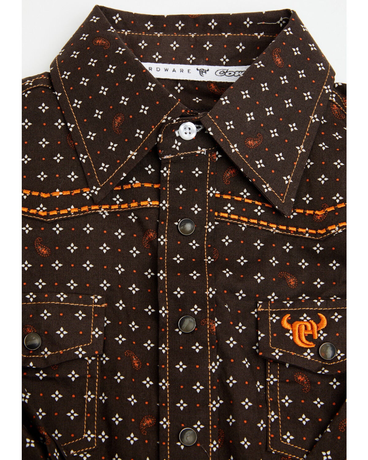 Image #2 - Cowboy Hardware Toddler Boys' Geo Print Long Sleeve Snap Stretch Western Shirt, Brown, hi-res