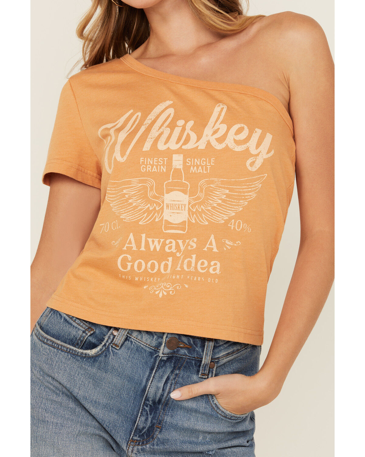 Image #3 - Youth in Revolt Women's Whiskery One Shoulder Tee, Mustard, hi-res