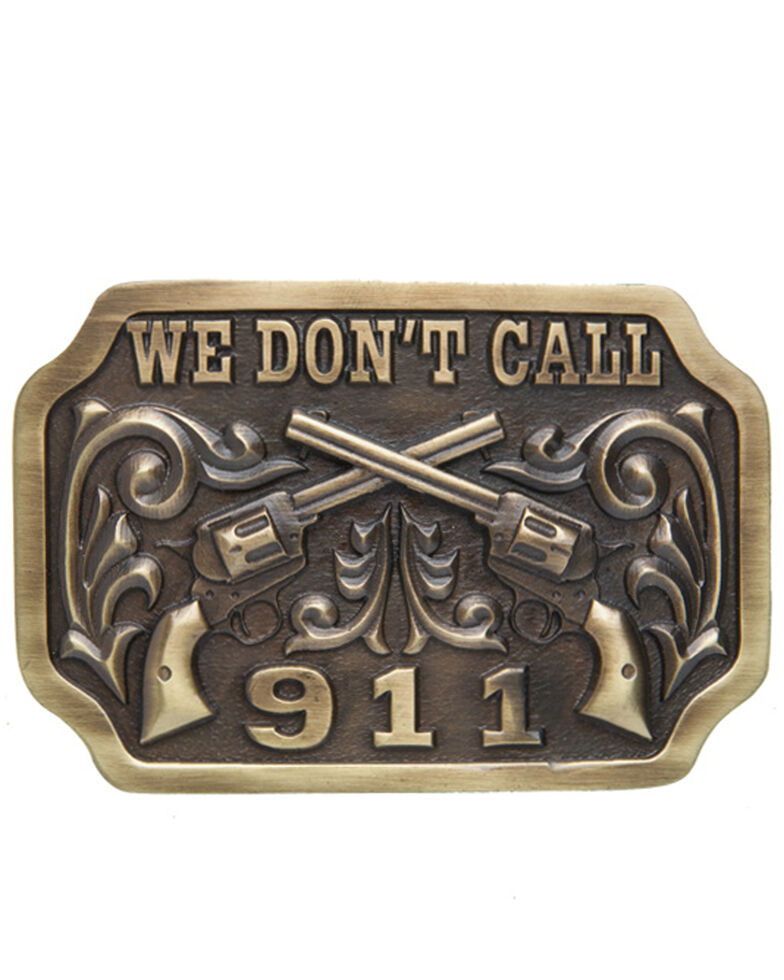 AndWest Men's We Don't Call 911 Belt Buckle, Brass, hi-res