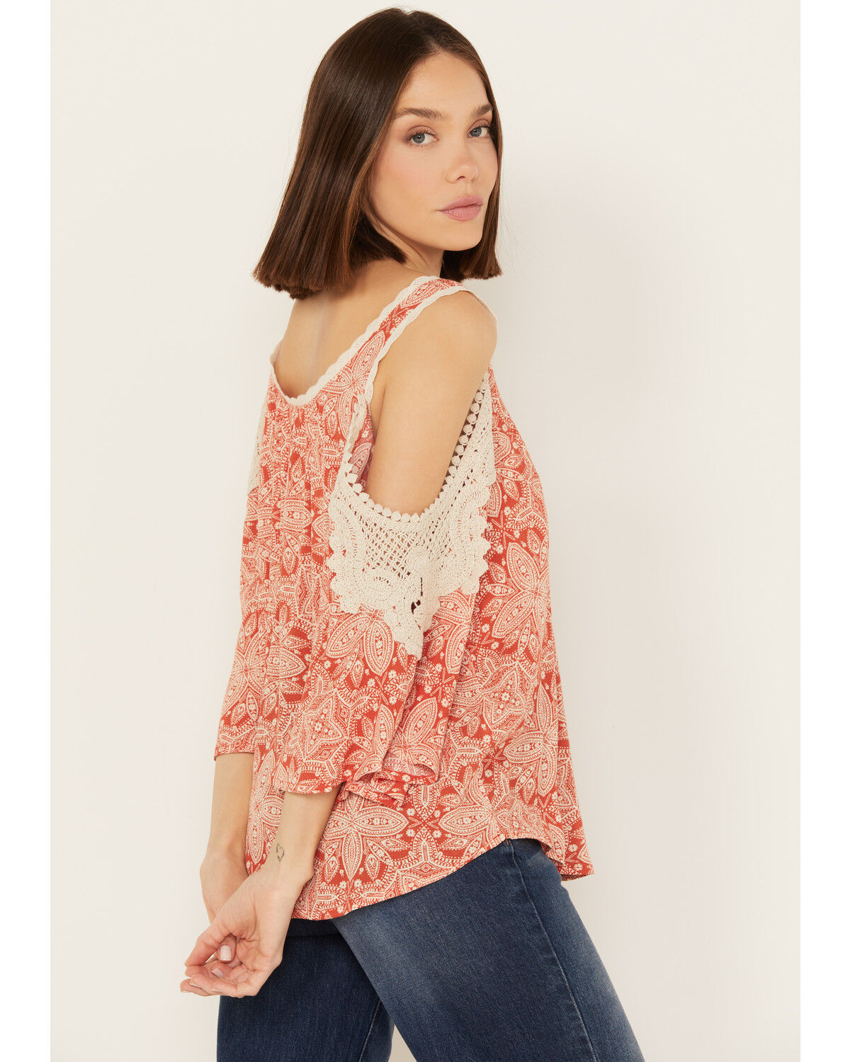 Image #4 - Wild Moss Women's Medallion Cold Shoulder Top, Rust Copper, hi-res