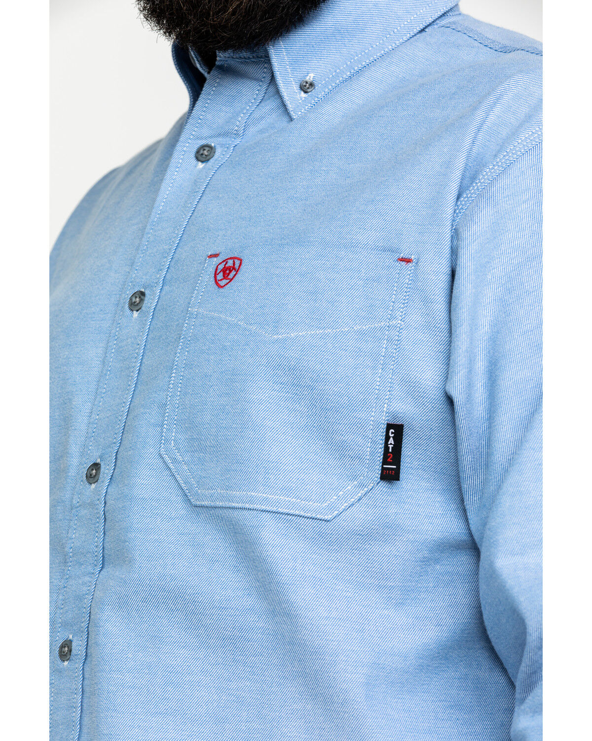 Image #3 - Ariat Men's FR Solid Durastretch Long Sleeve Work Shirt, Blue, hi-res