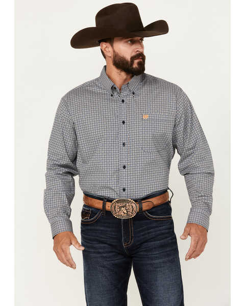 Image #1 - Cinch Men's Geo Print Long Sleeve Button-Down Stretch Western Shirt, Navy, hi-res