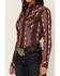 Wrangler Women's Serape Stripe Print Long Sleeve Western Pearl Snap Shirt, Wine, hi-res