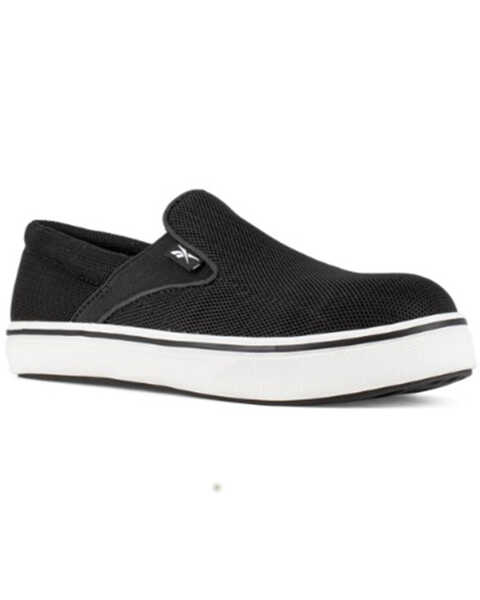 Image #1 - Reebok Women's Comfortie Slip-On Casual Work Shoes - Steel Toe , Black/white, hi-res